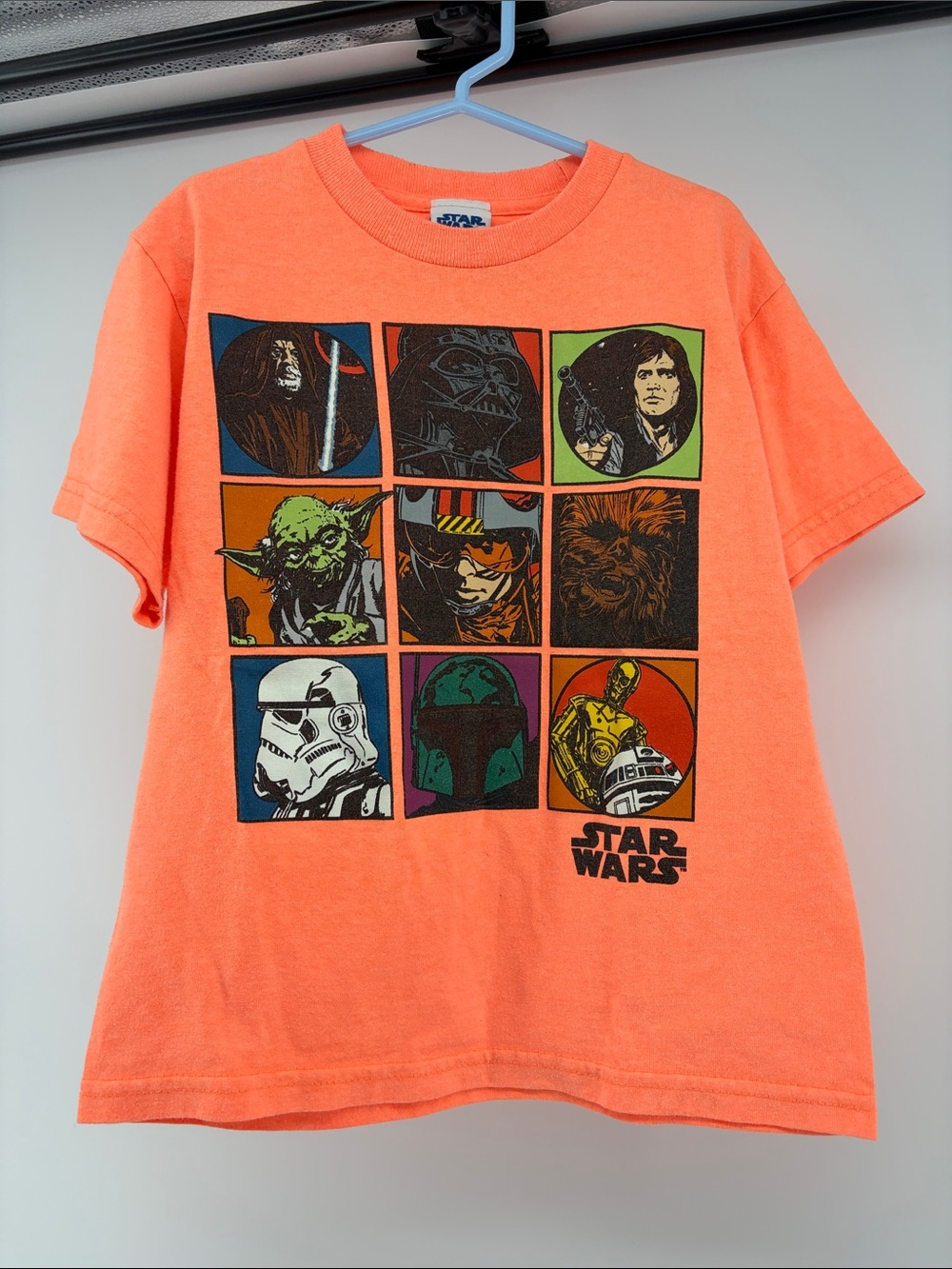 Star Wars Kids Orange Yoda & Friends Grid Short Sleeve Shirt- Size 5/6